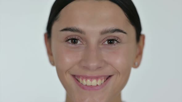 Face Close Up of Latin Woman White Background