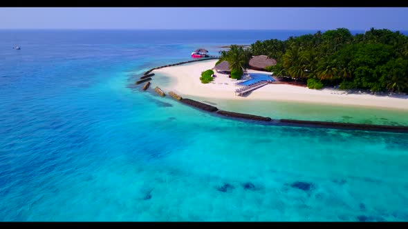 Aerial travel of beautiful bay beach wildlife by aqua blue sea and white sand background of journey 