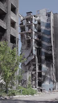 Vertical Video of a House Destroyed By the War in Ukraine