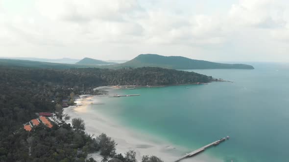 Tropical bay with white sand beach and forest in Koh Rong Samloem, Cambodia 