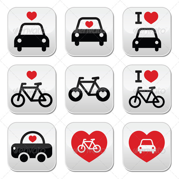 I Love Cars and Bikes Buttons Set