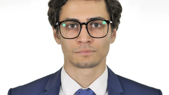 Close Up of Serious Young Businessman White Background