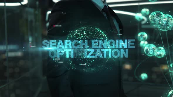 Businessman with Search Engine Optimization Hologram Concept