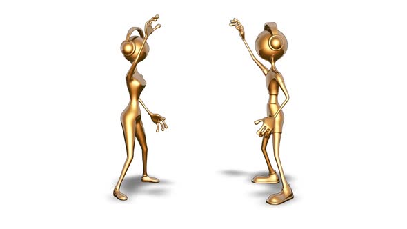 3D Gold Man and Woman Dance  Looped on White