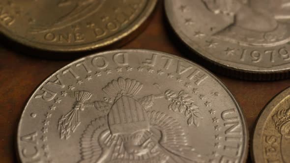 Rotating stock footage shot of American monetary coins - MONEY 0350