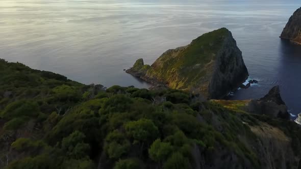 Flying above scenic hiking trail in New Zealand