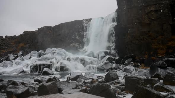 Oxararfoss waterfall, thingvellir national park, southern region, iceland