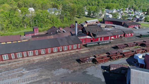 Aerial View of an Abandoned Narrow Gauge Coal Rail Road with Rusting Hoppers