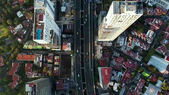 Interstate Highway Road through Busy Metropolis, Segundo Piso Periférico of Mexico CIty - Aerial Bir