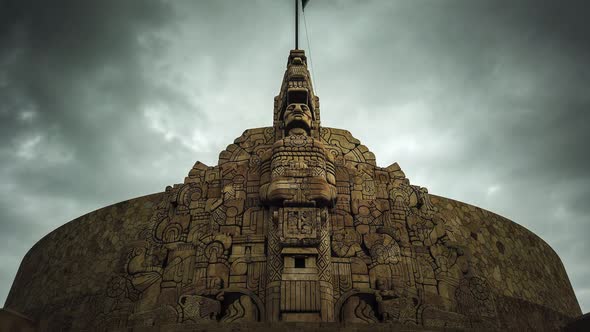 Closeup time lapse of the monument to the homeland on the Paseo de Montejo in Merida, Yucatan, Mexic