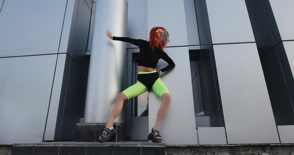 Cyber Punk Woman Dancing Unusual in a City