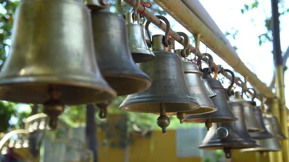 Temple Bells at Shri Southadka Temple. A temple bell have religious respect in Hinduism. This perti