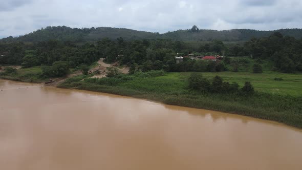 Aerial view of river, Railway And Forest in Kelantan