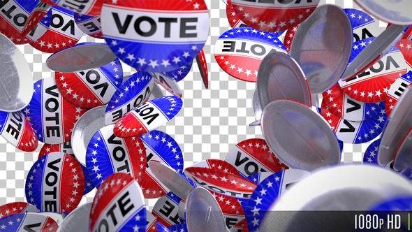 Pile of Election Vote Pins in Red White and Blue Fill Screen