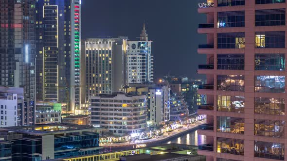 Aerial View of Dubai Marina From a Vantage Point Night Timelapse