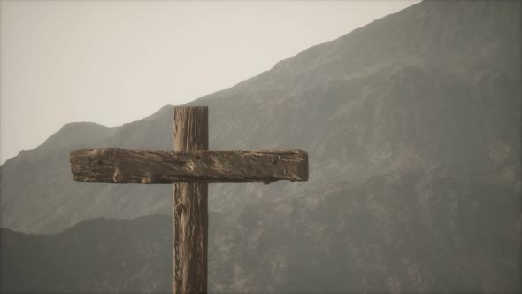 Wooden Crucifix Cross at Mountain alt
