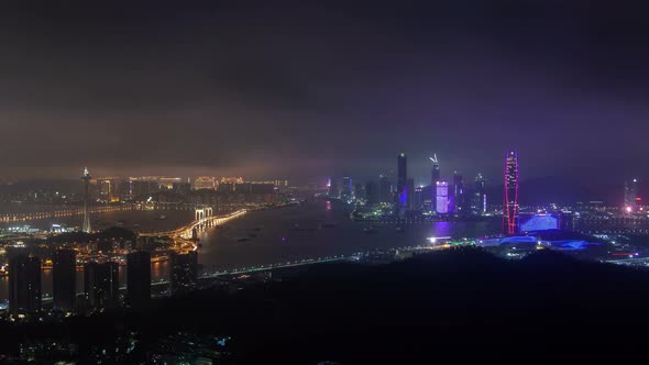 Large River Separates Macao and Zhuhai in China Timelapse