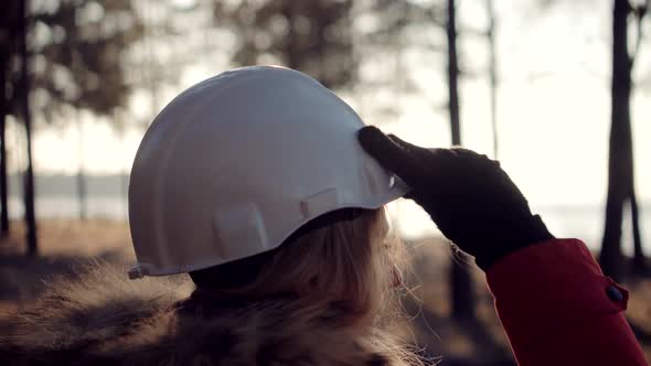 Builder Contractor Specialist Wearing Hardhat. Civil Engineer Checking Construction.