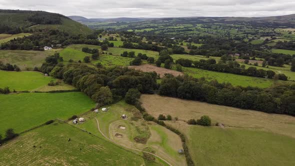 aerial view revealing british countryside