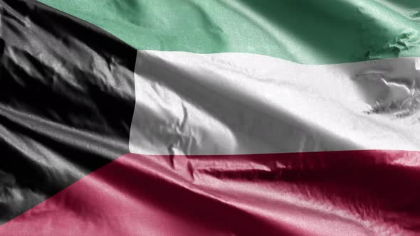 Kuwait textile flag waving on the wind. 10 seconds loop.