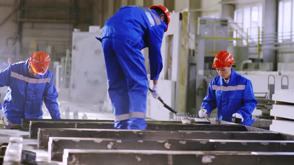 Factory team doing finishing touches with cement panel