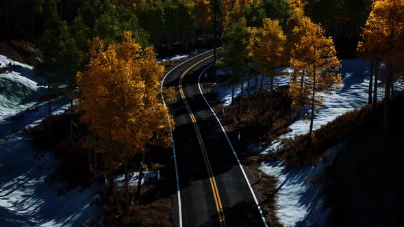 Aerial Panoramic Landscape View of a Scenic Road in Canadian Mountains