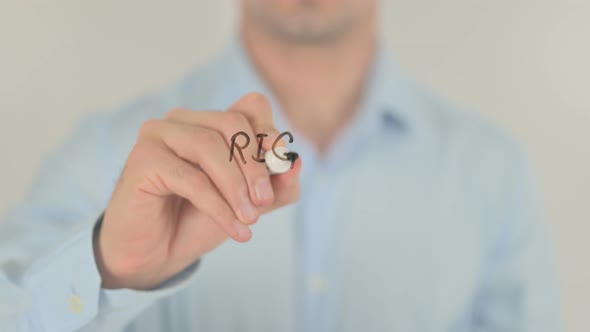 Risk Assessment, Man Writing on Transparent Screen