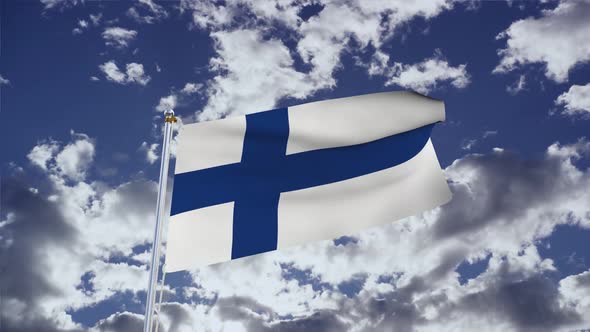 Finland Flag With Sky 4k