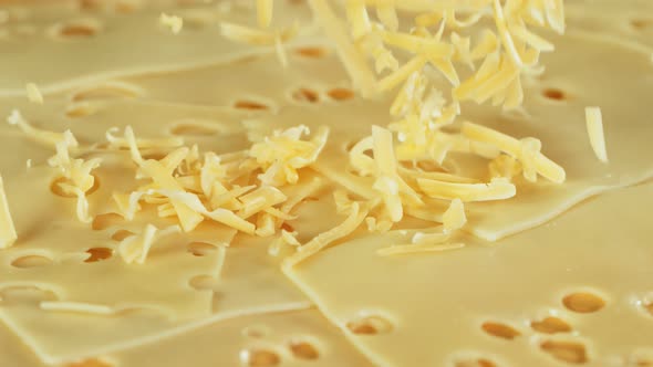 Super Slow Motion Shot of Falling Grated Cheese at 1000 Fps.