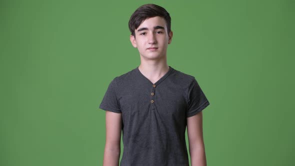 Young Handsome Iranian Teenage Boy Against Green Background