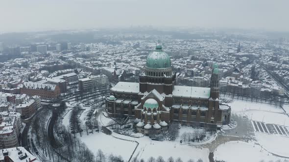 Aerial view of Basilique National du Sacre Coeur a Koekelberg, Belgium.