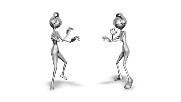 3D Silver Man and Woman Dance  Looped on White