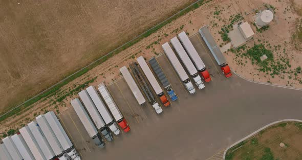 Aerial View of Transportation Station with Truck Stop Near Interstate Highway