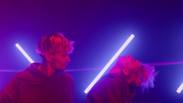 Trendy Couple Performing Dance in Nightclub Closeup