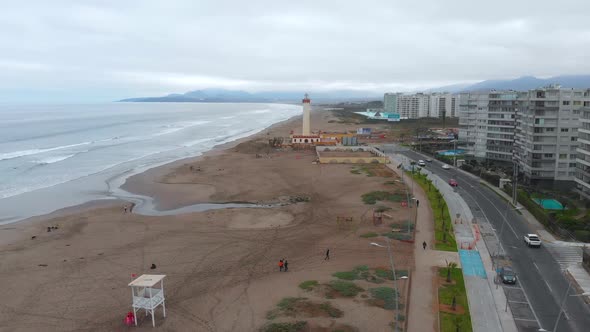 La Serena city, Coast Pacific Ocean Beach, Chile (aerial view, drone footage)