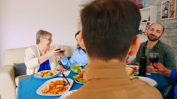 Young Caucasian Woman and Her Mother Drinking Wine