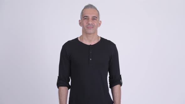 Happy Persian Man Smiling Against White Background