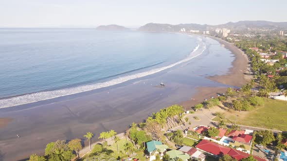 Tropical coastline of Jaco in Puntaarenas on the Central Pacific Coast of Costa Rica. Wide angle aer