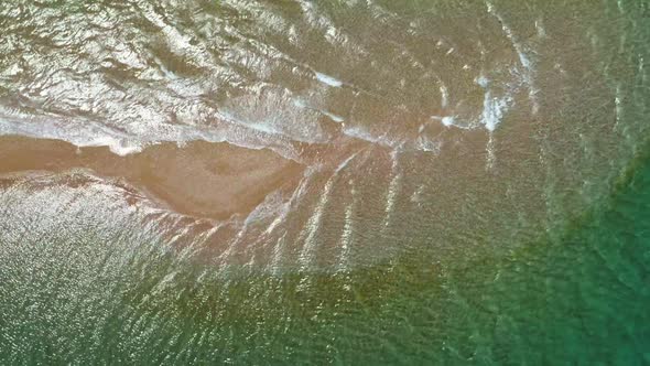 Aerial view above of sandbank in Gulf of Patras, Greece.