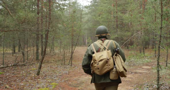 Moscow, Russia - September 28, 2019: Historical Re-enactment. Re-enactor Dressed As American Soldier