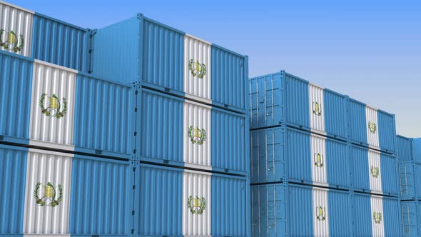 Container Yard Full of Containers with Flag of Guatemala