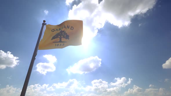 Oakland City Flag (California) on a Flagpole V4