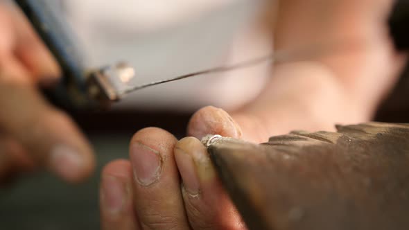 Jeweler Making Traditional Burmese Silver Necklace. Silversmiths Floating Village On Inle Lake