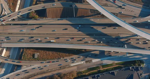 Aerial of cars on 59 South freeway in Houston, Texas