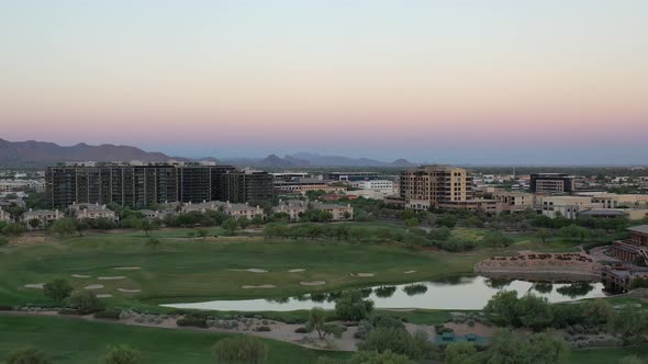 Backing Away From City Over Golf Course 4 K