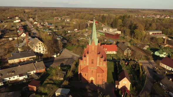 Aerial view of the Peter and Paul Cathedral in Krasnoznamensk