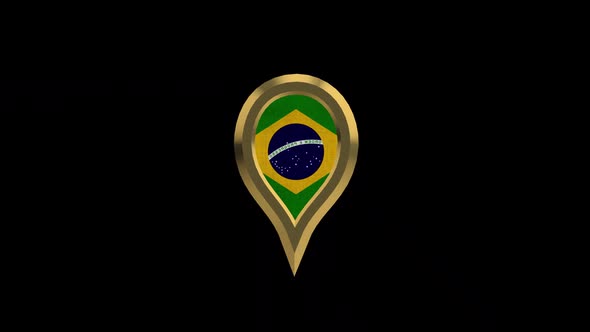 Brazil Flag 3D Rotating Location Gold Pin Icon