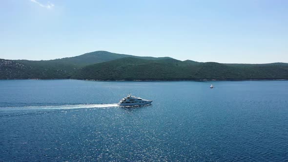 Croatia. Aerial view at the cruise ship at the day time. Adventure and travel.