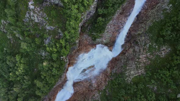 Taimazi Waterfalls Flowing Down From the Slope of Taimazi Mountain