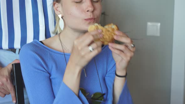 Attractive Hungry Female Enjoy Food with Perfect Flavor